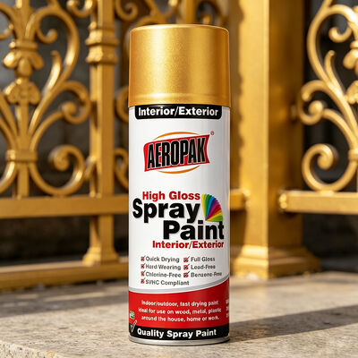 Aeropak 400ml acrilico lucido metallizzato per la casa automobilistica di rivestimento liquido di vernice spray oro OEM personalizzata all'ingrosso di colore